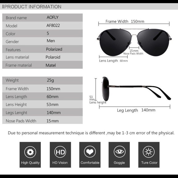 AOFLY Authentic Men's Aviator Sunglasses - Picture 2 of 4